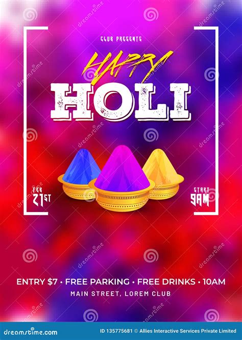 Glossy Colorful Holi Template Or Invitation Card Stock Illustration