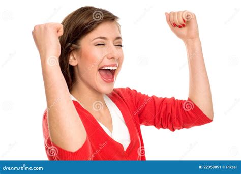 excited woman clenching fists stock image image of happiness raised 22359851