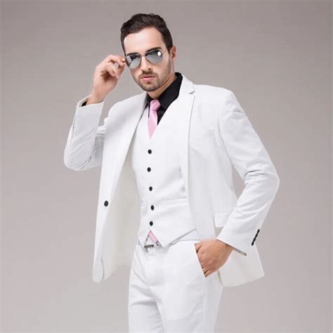 Italian Luxury Mens Optic White Suit Jacket Pants Formal Dress Men Suit
