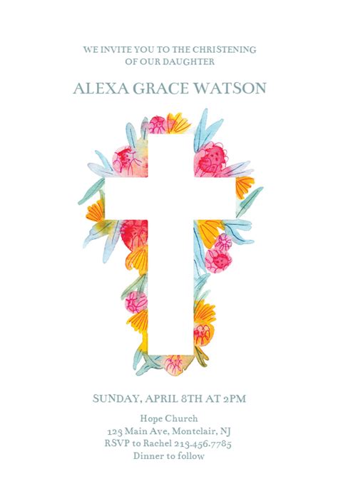 cross flowers invitaciones de bautizo gratis