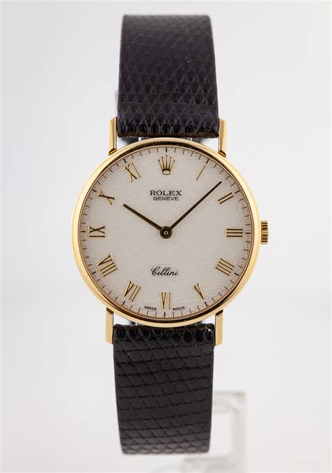 Rolex Cellini Ref 5112 Mens 18k Yellow Gold White Roman Jubilee Dial Leather Band 1987