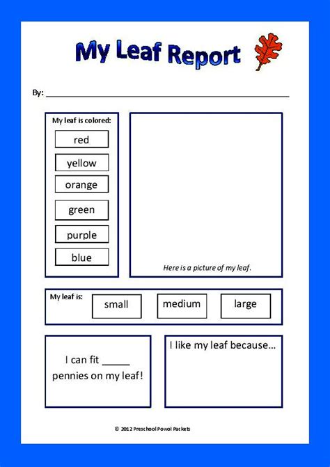 Free Printable My Leaf Report Preschool Powol Packets Preschool