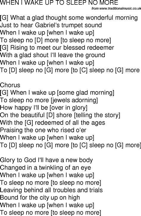 Old Time Song Lyrics With Guitar Chords For When I Wake Up To Sleep No