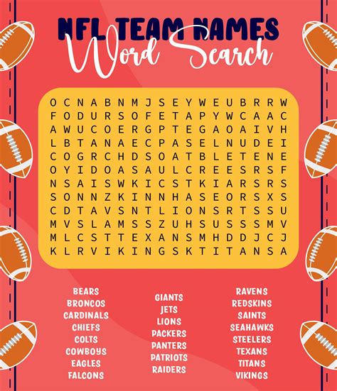 Nfl Football Team Word Search Printable Printablee