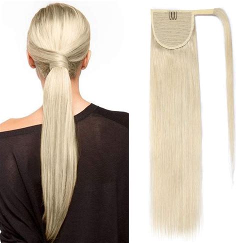 20″ Sego Ponytail Extensions Real Human Hair 100 Remy 60 Platinum