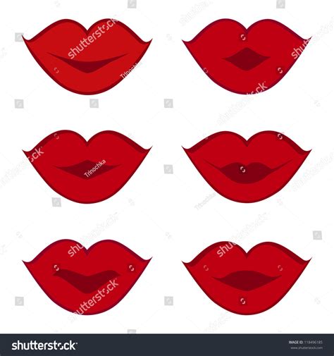Vector Illustration Of Set Of Red Lips Isolated On White Background Elements For Design