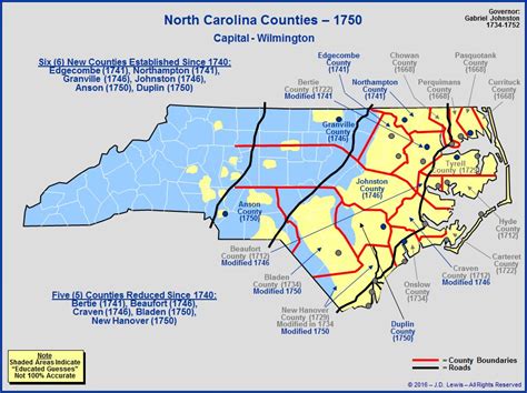 The Royal Colony Of North Carolina Counties As Of 1750 Genealogy
