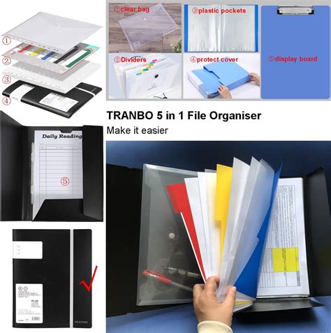 5 In 1 File Organiser Tranbo A4 Display Book With 40 Punched Pockets