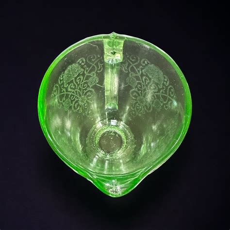 S Hazel Atlas Florentine Green Uranium Depression Glass Pitcher