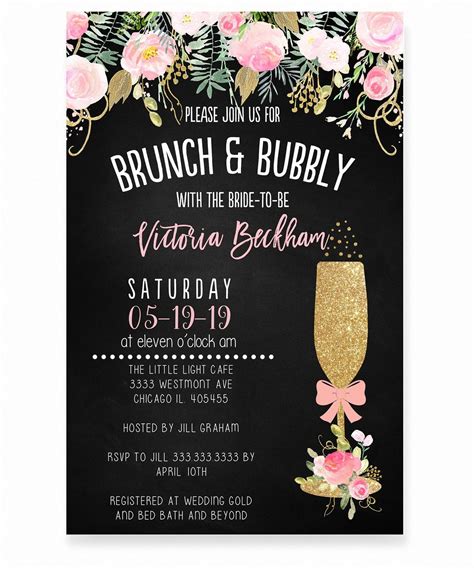 Floral Brunch And Bubbly Invitationchalkboard Flowers Glitter