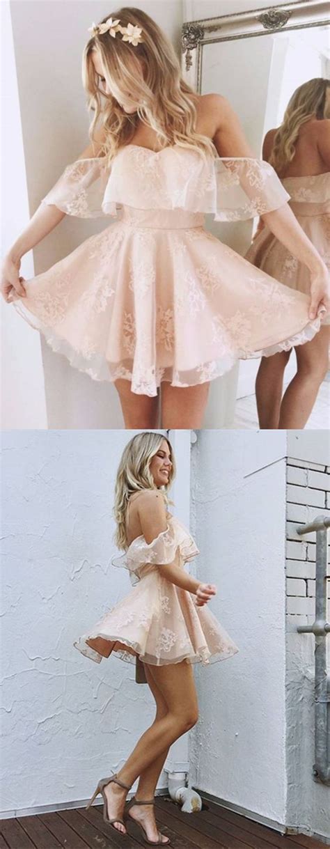 A Line Off The Shoulder Short Homecoming Dresses Pearl Pink Homecoming