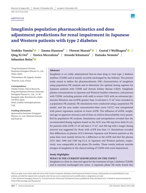 Pdf Imeglimin Population Pharmacokinetics And Dose Adjustment