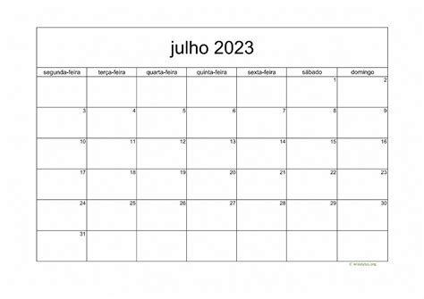 Calendário Julho 2023