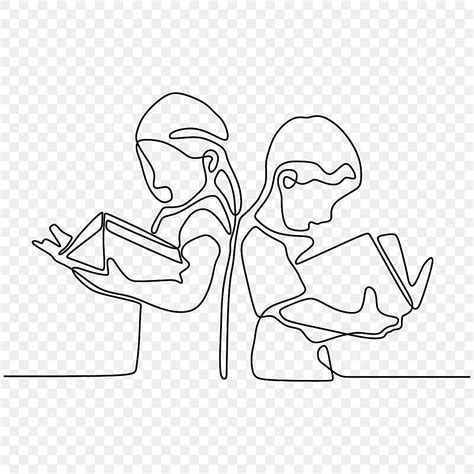 Continuous Line Drawing Of Children Sitting Reading Books For Study