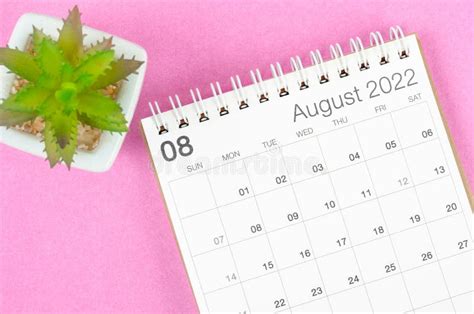 Calendario Da Scrivania Di Agosto 2022 Con Pentola Di Pianta Su Sfondo