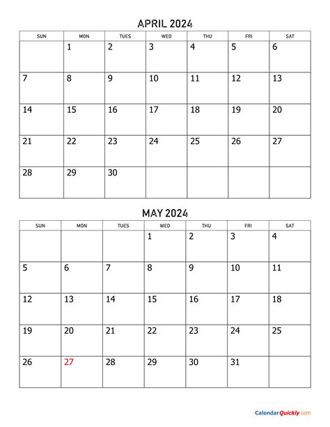 April And May 2024 Calendar Calendar Quickly