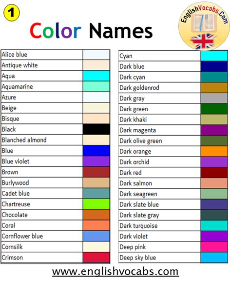 12 Colours Name Colour Names List And Examples English Vocabs