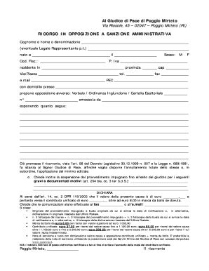 Compilabile Online RICORSO IN OPPOSIZIONE A SANZIONE AMMINISTRATIVA Fax
