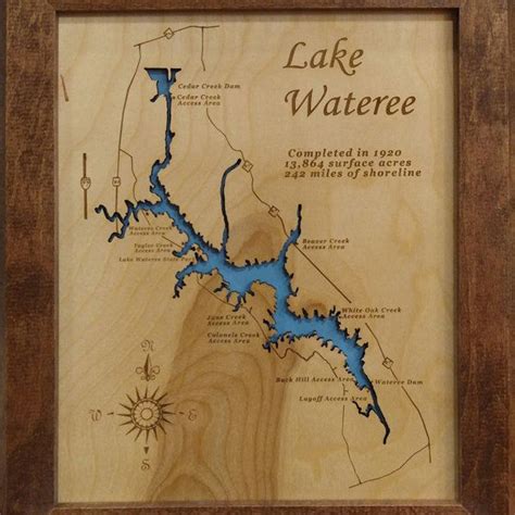Lake Wateree South Carolina Wood Lake Map Contemporary Wall
