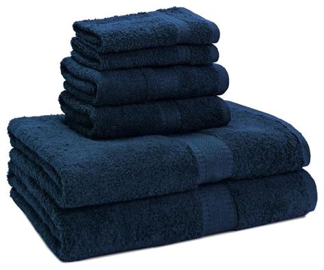 Egyptian Cotton Towel Set 6 Piece Dark Blue Transitional Bath