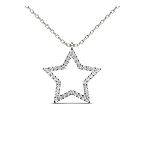 Anygolds 012ctw Open Star Diamond Pendant 14k Real Solid Gold Chain