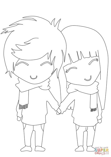 Anime Boy And Girl Coloring Page Free Printable Coloring Pages