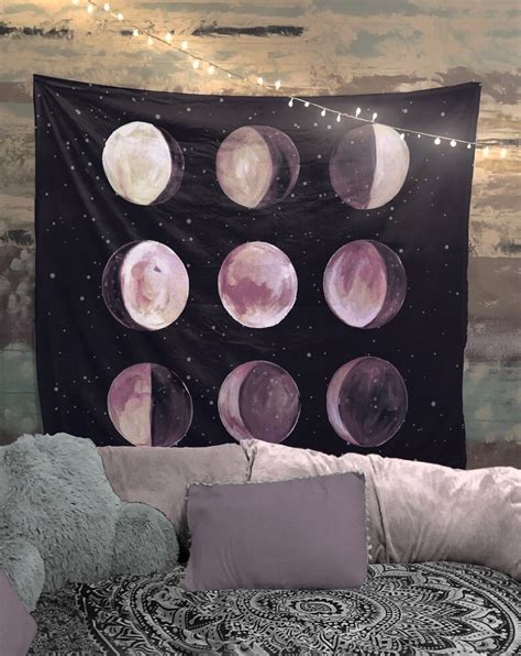 Purple Moon Phases Wall Tapestry Alchemy Gothic Meditation Etsy