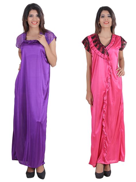 Buy Glossia Beautiful Two Satin Nightygown Combopack Of 2 For Womengirlsfree Size Nighty