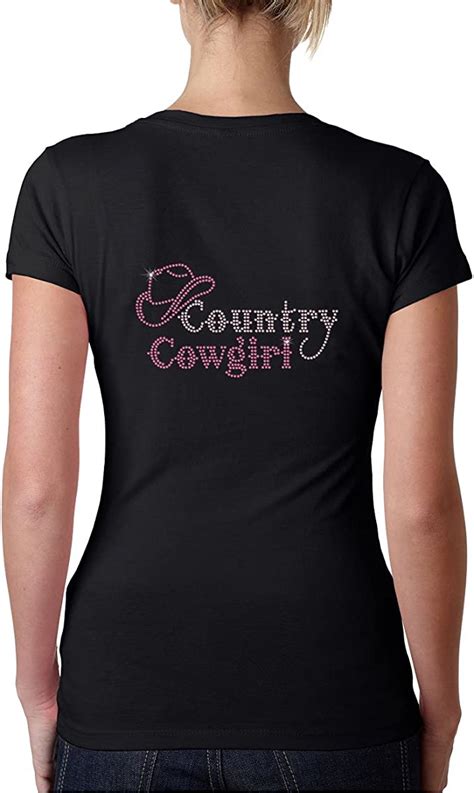 Country Cowgirl Rhinestone Bling Womens V Neck T Shirt Tee Back 2x