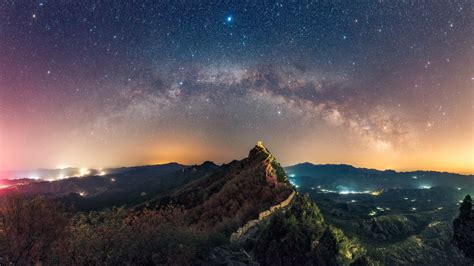 Download Starry Sky Star Sky Panorama Night Nature Landscape Man Made