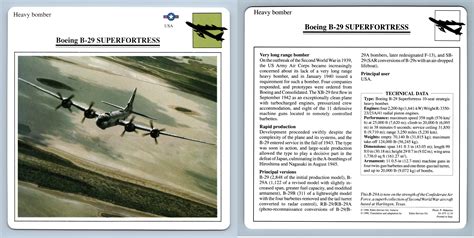 Boeing B 29 Superfortress Heavy Bomber Warplanes Collectors Club Card