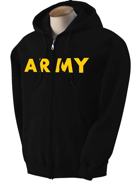 Black Army Full Zip Hooded Sweatshirt With Gold Print