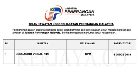 Pelbagai kerja kosong swasta, part time, freelance, full time & internship terkini. Jawatan Kosong Terkini Jabatan Penerangan Malaysia ...