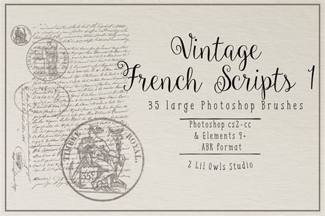 Vintage French Script 1 Photoshop Brushes 2 Lil Owls Studio