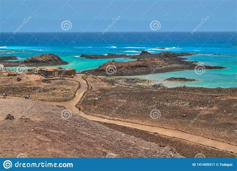Isla De Lobos With Turquoise Sea And Waves In Fuerteventura Stock Image