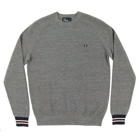 Fred Perry K8217 Textured Pique Crew Jumper Steel Marl Mens Clothing