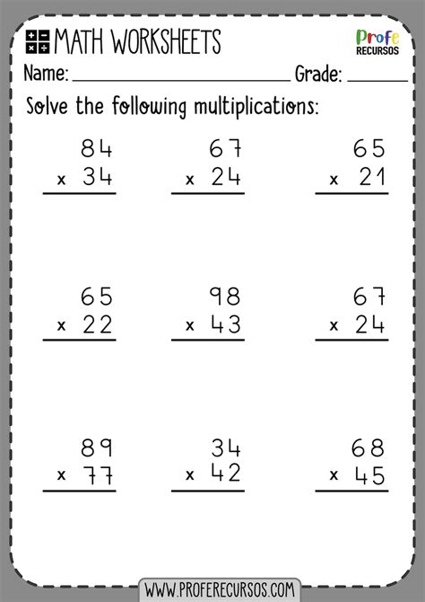Multiplying Two Digit Numbers Worksheets 4th Grade