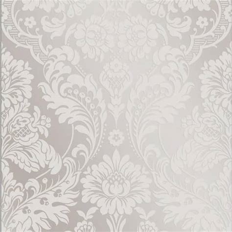 Graham And Brown Gothic Damask Flock White Removable Wallpaper Sample