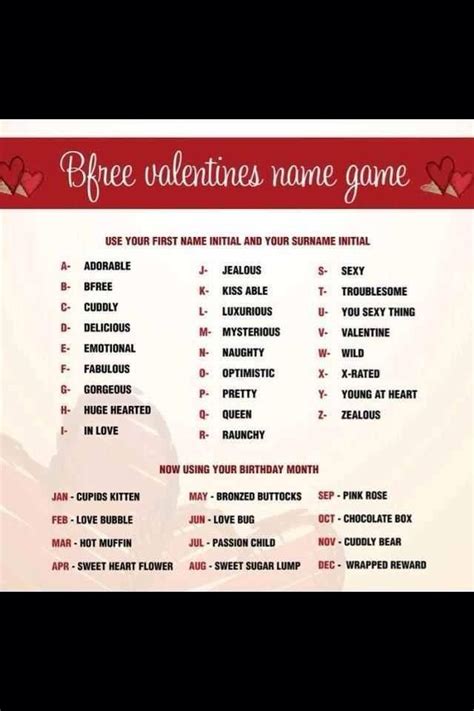 Find Your Valentine Name Birthday Games Birthday Month New Names First Names Funny Name
