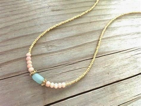 Pink Opal Gemstone Necklace Dainty Delicate Beaded Choker Etsy In