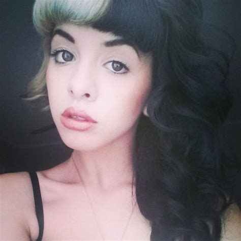 Melanie Martinez Curly Black Green Blunt Bangs Split Color Hairstyle