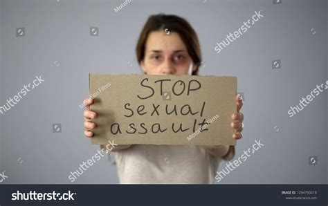 Stop Sexual Assault Sign Bruised Woman Stock Photo 1294790218
