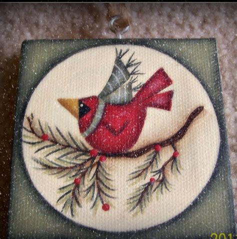 Mini Canvas Cardinal Winter Christmas Ornament Hand Painted Holiday