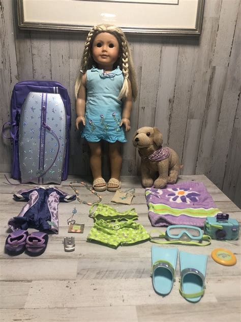 2003 American Girl Doll Surfer Kailey Hopkins Sandy Dog Boogie Board