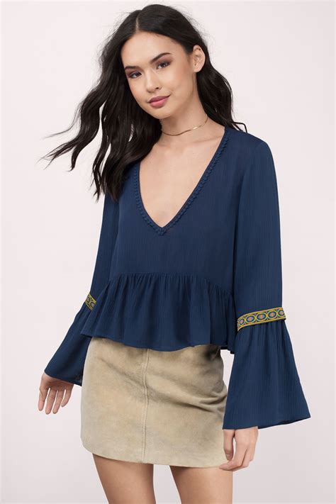 Search So Far So Good Navy Blouse On Now Deep V Bell