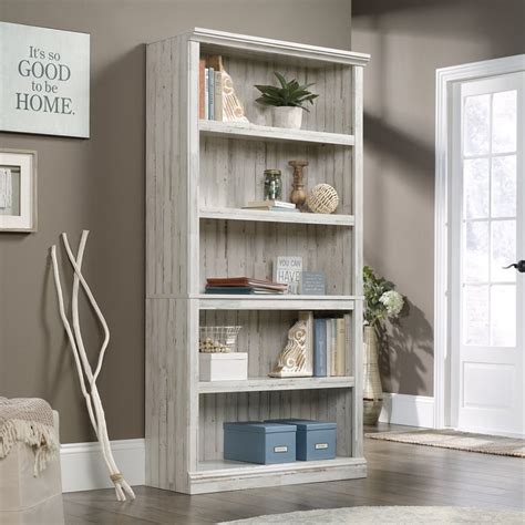 Sauder Misc Storage 5 Shelf Tall Wood Bookcase In White Plank 426423