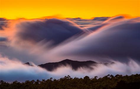 Mountain With Fog Wallpaper Nature Landscape Sunset Mist Hd
