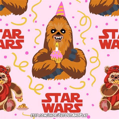 Star Wars Birthday Wookie And Ewoks Digital Paper Pattern For