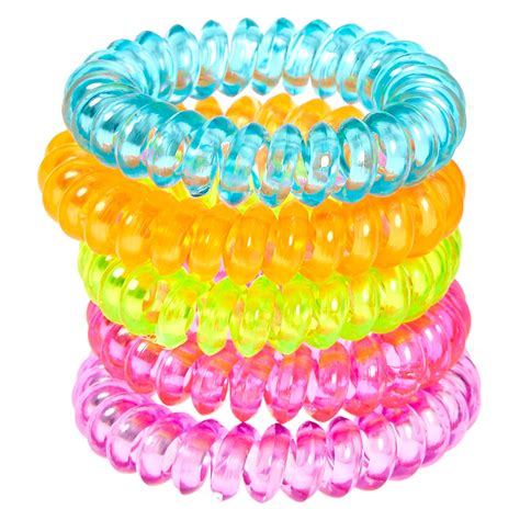 Claires Club Neon Spiral Hair Ties 5 Pack Claires Us