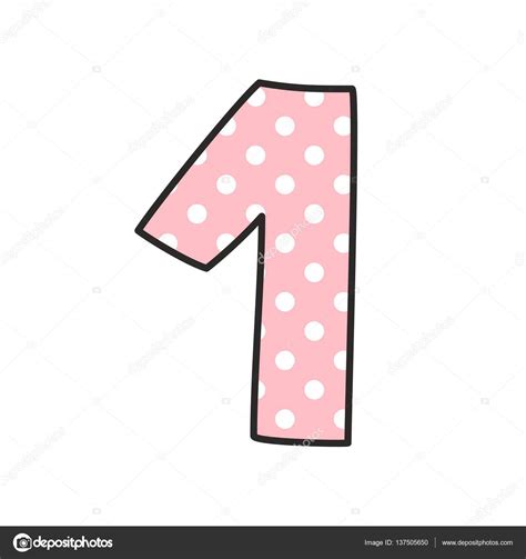 Number 1 With White Polka Dots On Pink Vector Illustration Isolated On